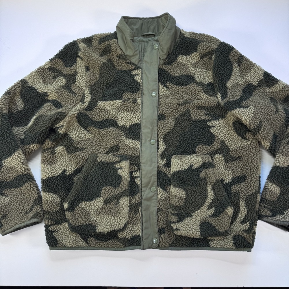 HOLLISTER Camouflage Sherpa Fleece Jacket Full Zip Warm Womens XL Y2K Juniors